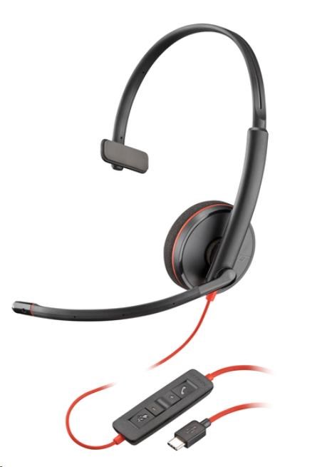 Poly Blackwire 3210 náhlavní souprava, USB-C/A adaptér, mono (bulk), černý kabel