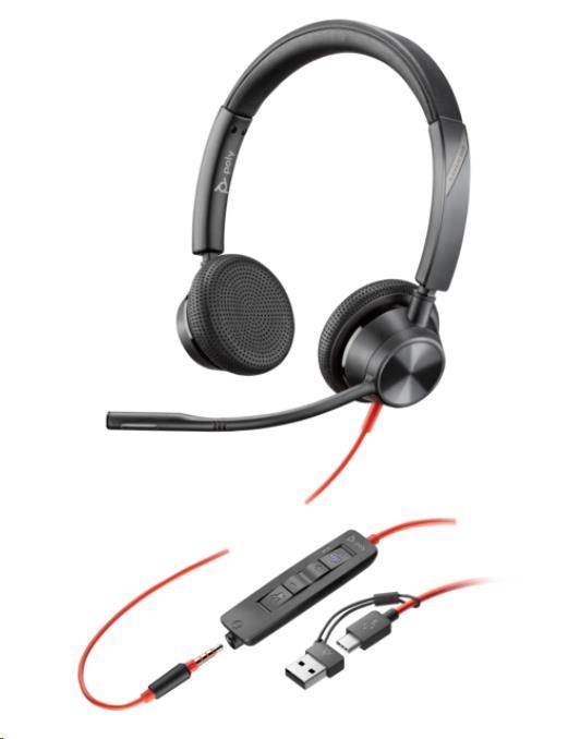 Poly Blackwire 3325 MS Teams náhlavní souprava, 3.5 mm jack + USB-C/A adaptér, stereo