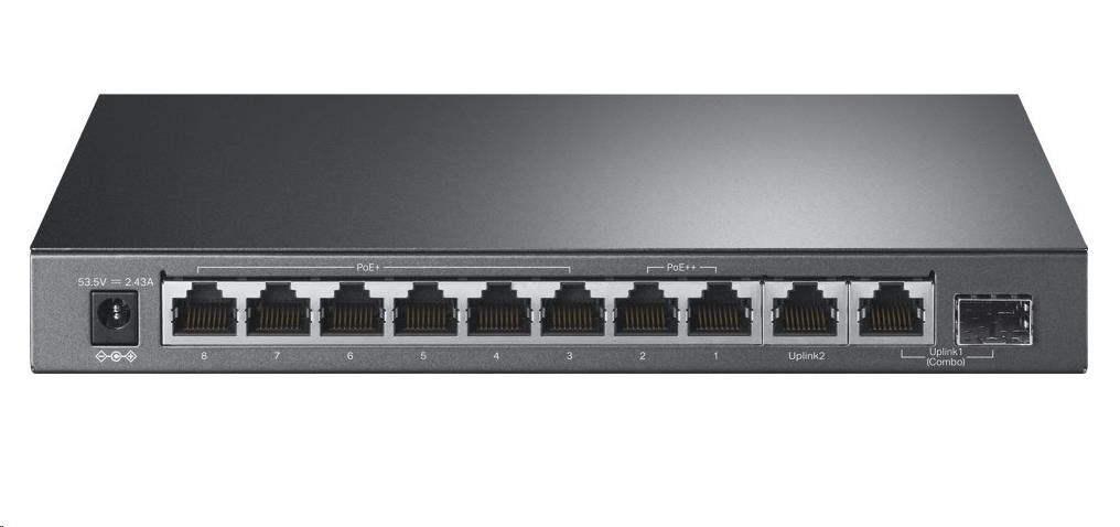 TP-Link CCTV switch TL-SG1210PP (9xGbE,1xGbE/SFP combo uplink, 1xGbE uplink, 6xPoE+,2xPoE++,123W, fanless)