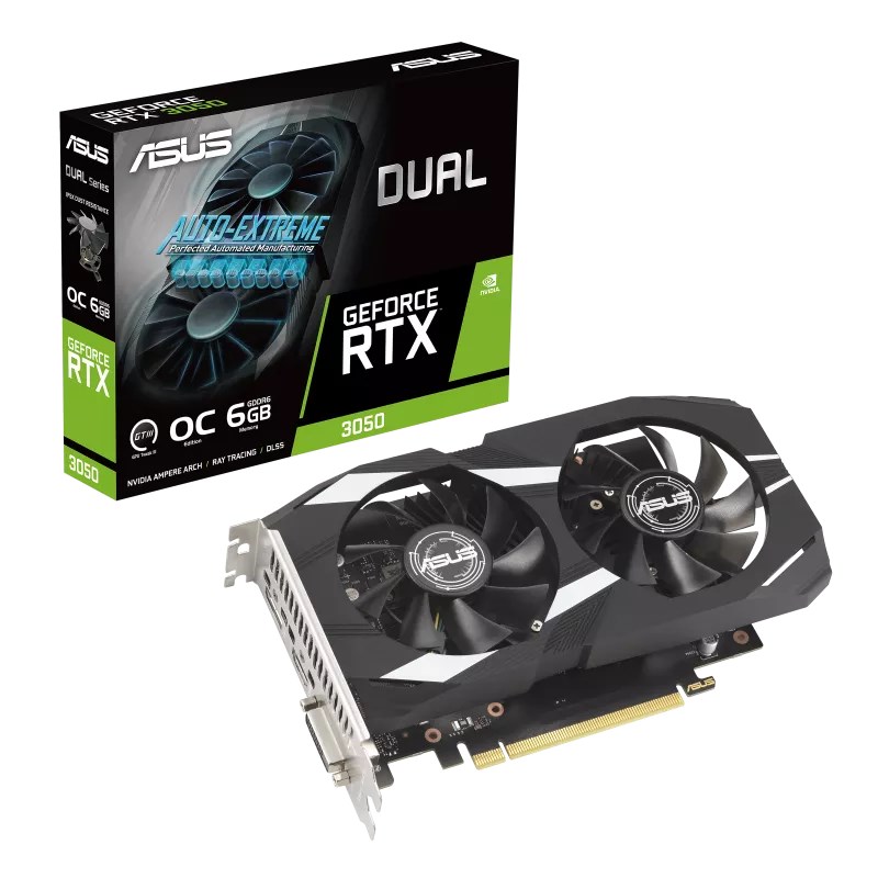 ASUS VGA NVIDIA GeForce RTX 3050 DUAL OC 6GB, RTX 3050, 6GB GDDR6, 1xDP, 1xHDMI, 1xDVI