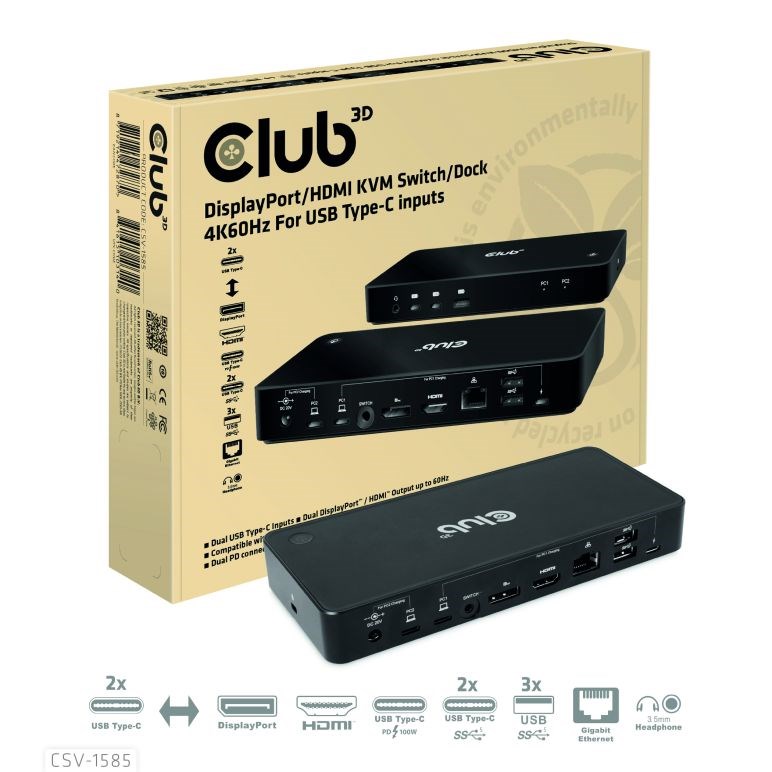 Club3D Dokovací stanice USB-C 10v1, 1xDP, 1xHDMI, 3xUSB-C, 3xUSB, 1xRJ45, 1x3.5mm, černá