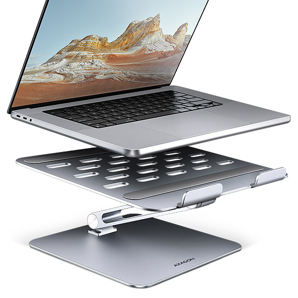 AXAGON STND-LQ hliníkový HQ stojan na notebook 10"-17.3" nastavitelná výška a úhel, šedý