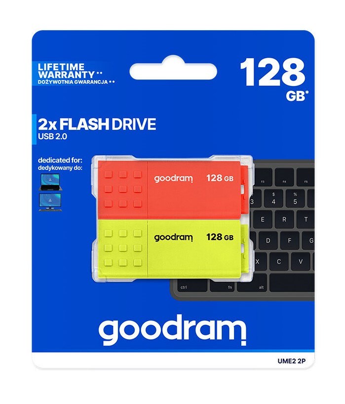 GOODRAM Flash Disk 2x128GB UME2, USB 2.0, červená, žlutá