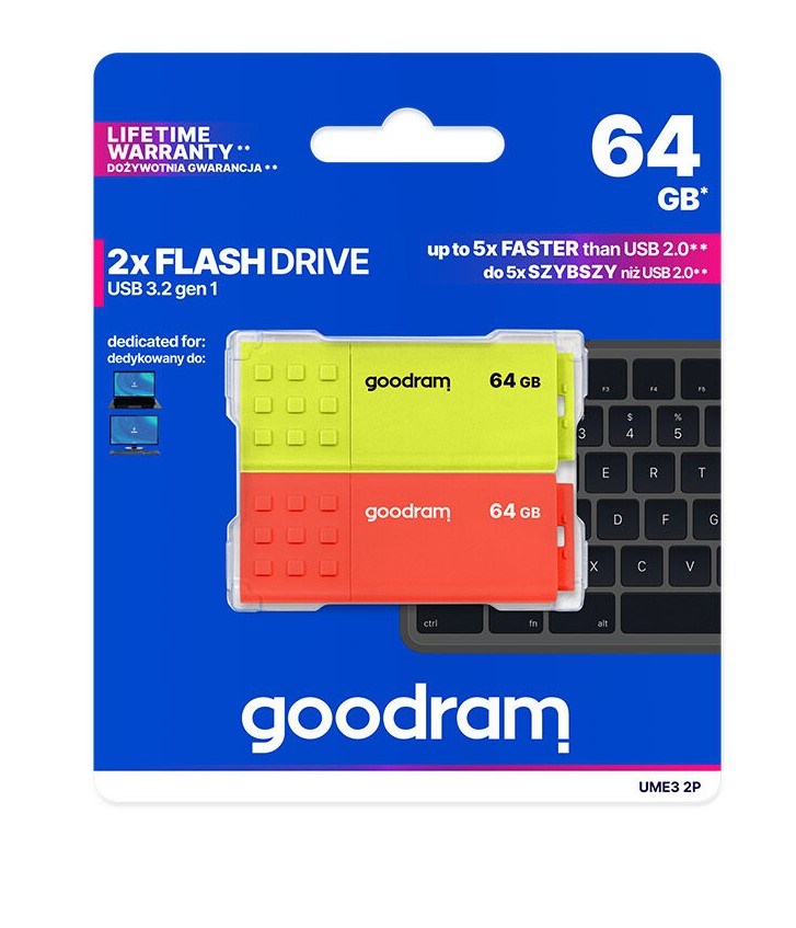 GOODRAM Flash Disk 2x64GB UME3, USB 3.0, žlutá, oranžová