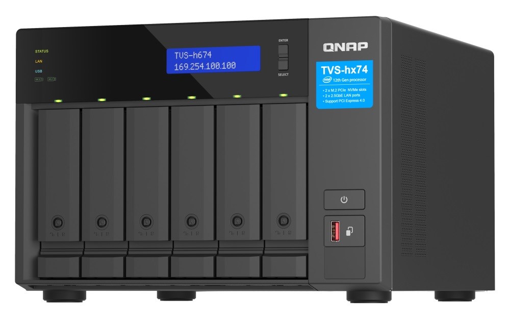 QNAP TVS-h674-i3-16G (4C/i3-12100/4,3GHz/16GBRAM/6xSATA/2x2,5GbE/2xM.2/3xUSB3.2/1xHDMI/2xPCIe)