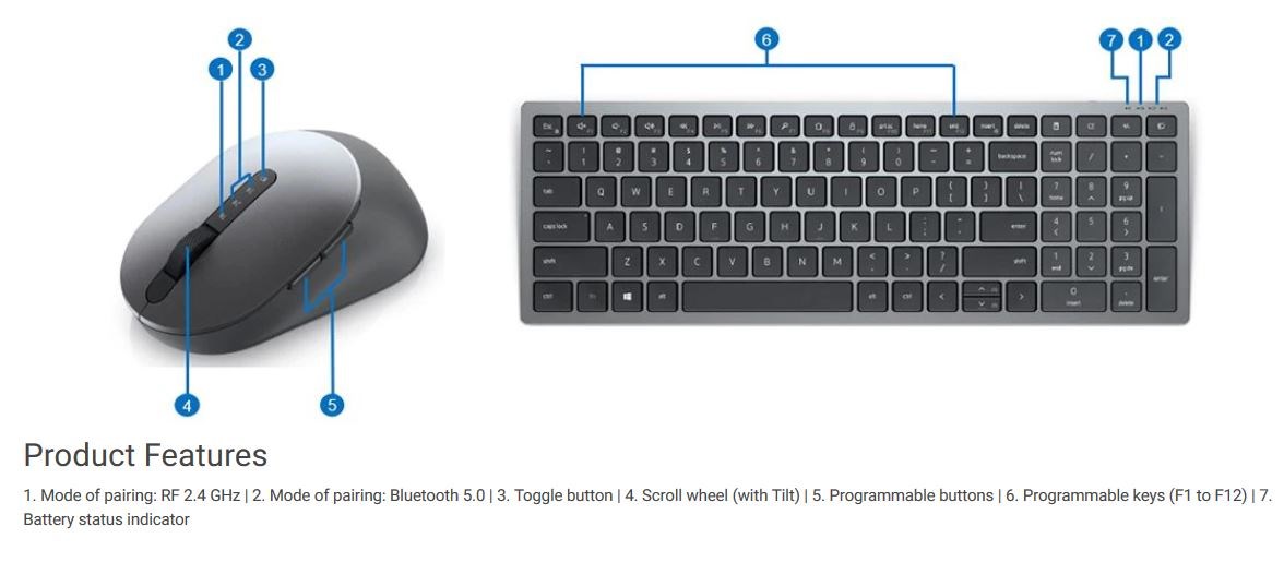 DELL Multi-Device Wireless Keyboard and Mouse - KM7120W - US International (QWERTY)