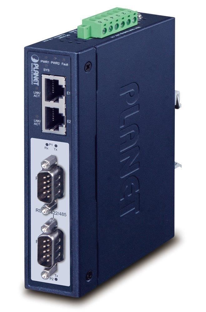 PLANET IMG-2200T Průmyslová brána, MODBUS, 2x RS-232/422/485 na IP, 2x RJ-45 10/100Base-TX, -40 až +75°C, DC12-48V, IP30