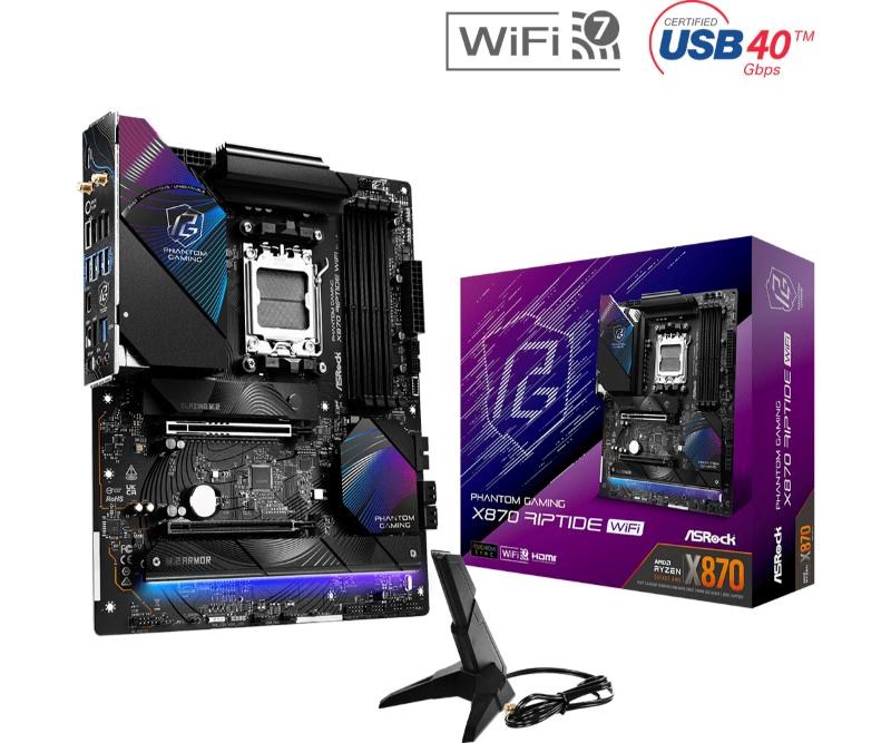 ASRock MB Sc AM5 X870 RIPTIDE WIFI, AMD X870, 4xDDR5, 1xHDMI, 2xUSB4, WI-FI