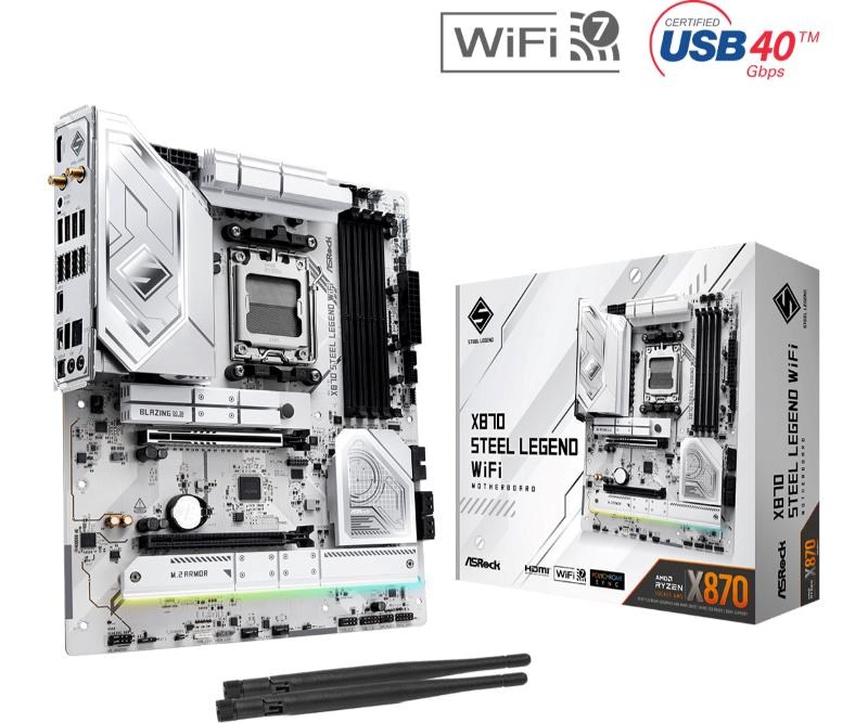 ASRock MB Sc AM5 X870 STEEL LEGEND WIFI, AMD X870, 4xDDR5, 1xHDMI, 2xUSB4, WI-FI