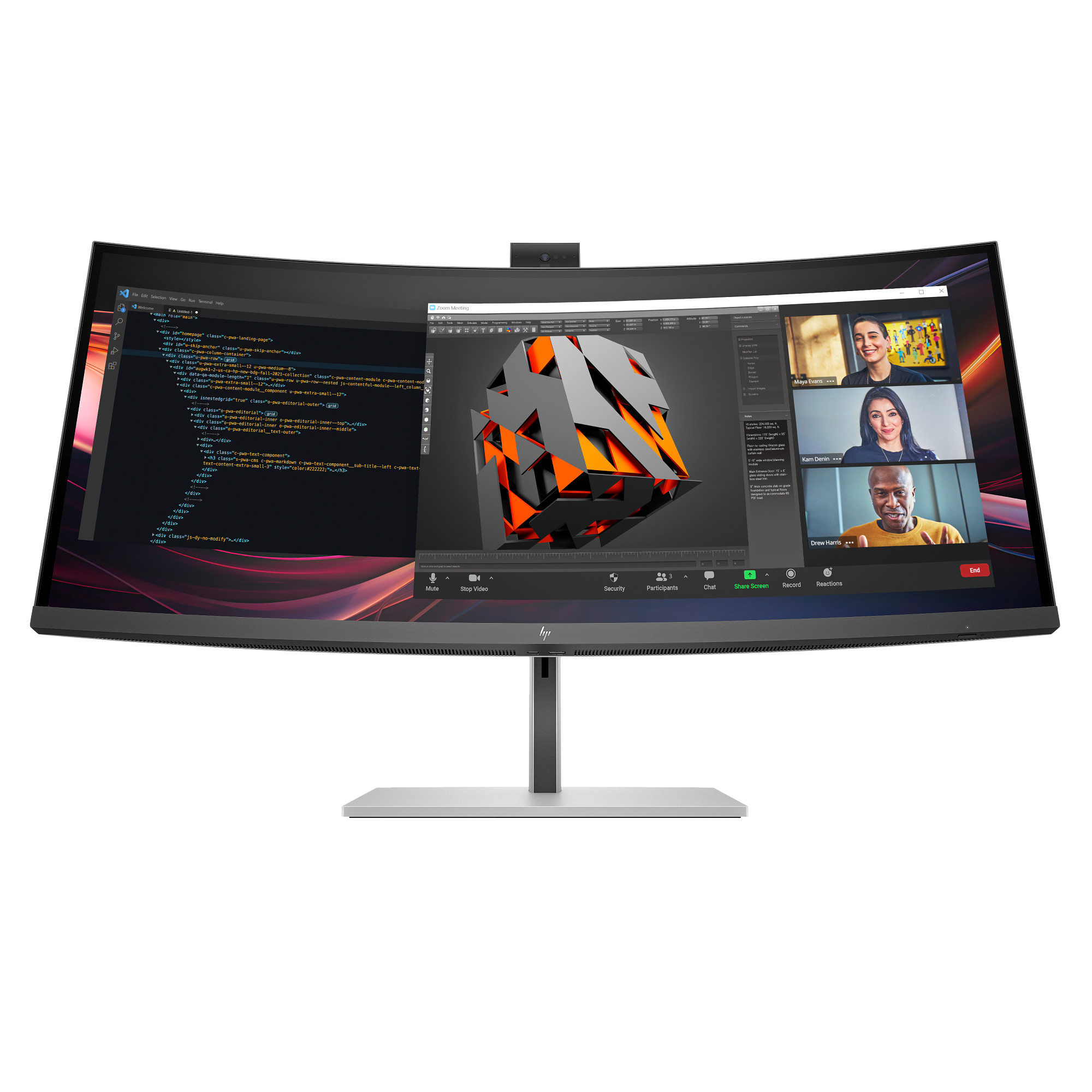 HP LCD 734pm 34 Curved 3440x1440,IPS,2000:1,400nits,5ms,HDMI 2.0,DP1.4,USB3-C,5xUSB-A,4x3W spkr,Cam,RJ-45,TB4-100W,5/5/5