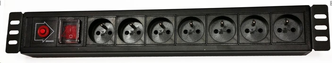 19" rozvodný panel LEXI-Net 7x230V, ČSN, vypínač, proudová ochrana, kabel 3m, 1,5U