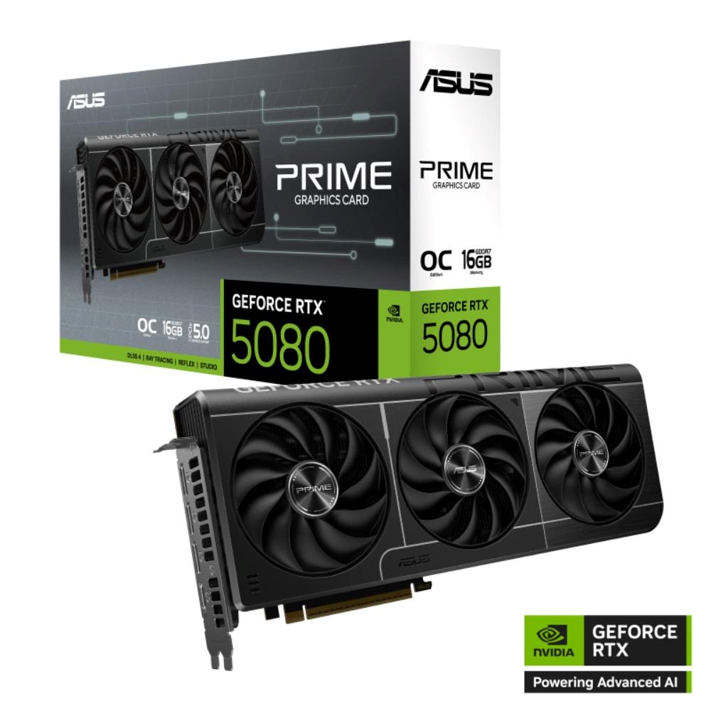 ASUS VGA NVIDIA GeForce RTX 5080 PRIME 16GB OC, 16GB GDDR7, 3xDP, 1xHDMI