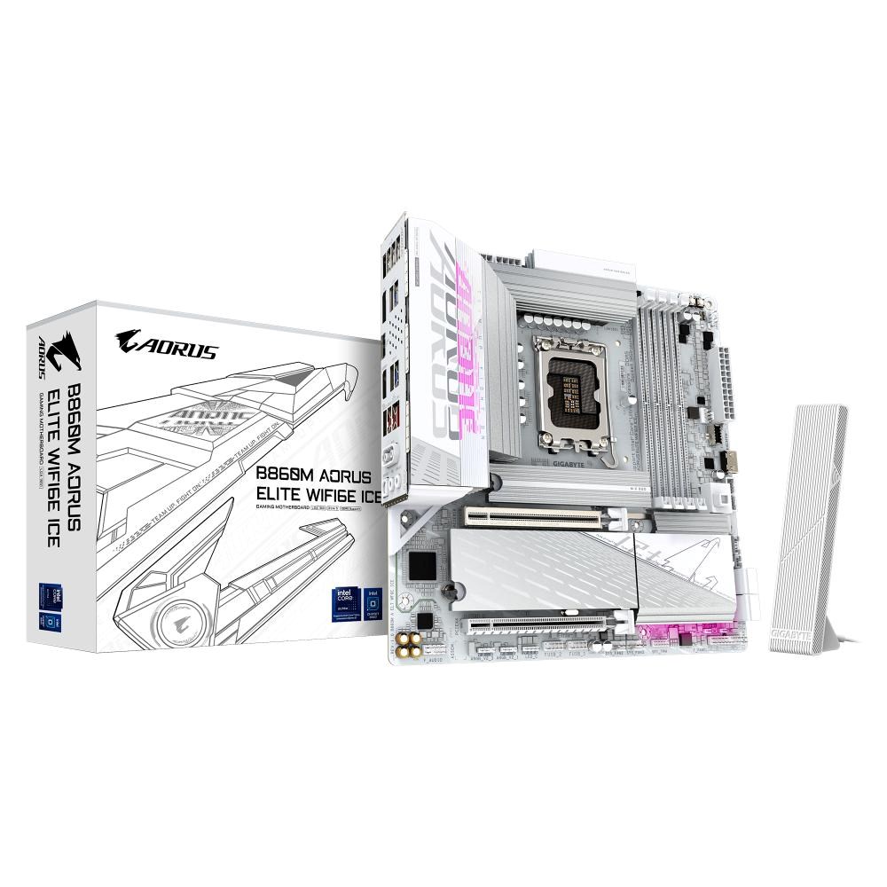 GIGABYTE MB Sc LGA1851 B860M AORUS ELITE WIFI6E ICE, Intel B860, 4xDDR5, 1xUSB4, 1xDP, 1xHDMI, WiFi, mATX
