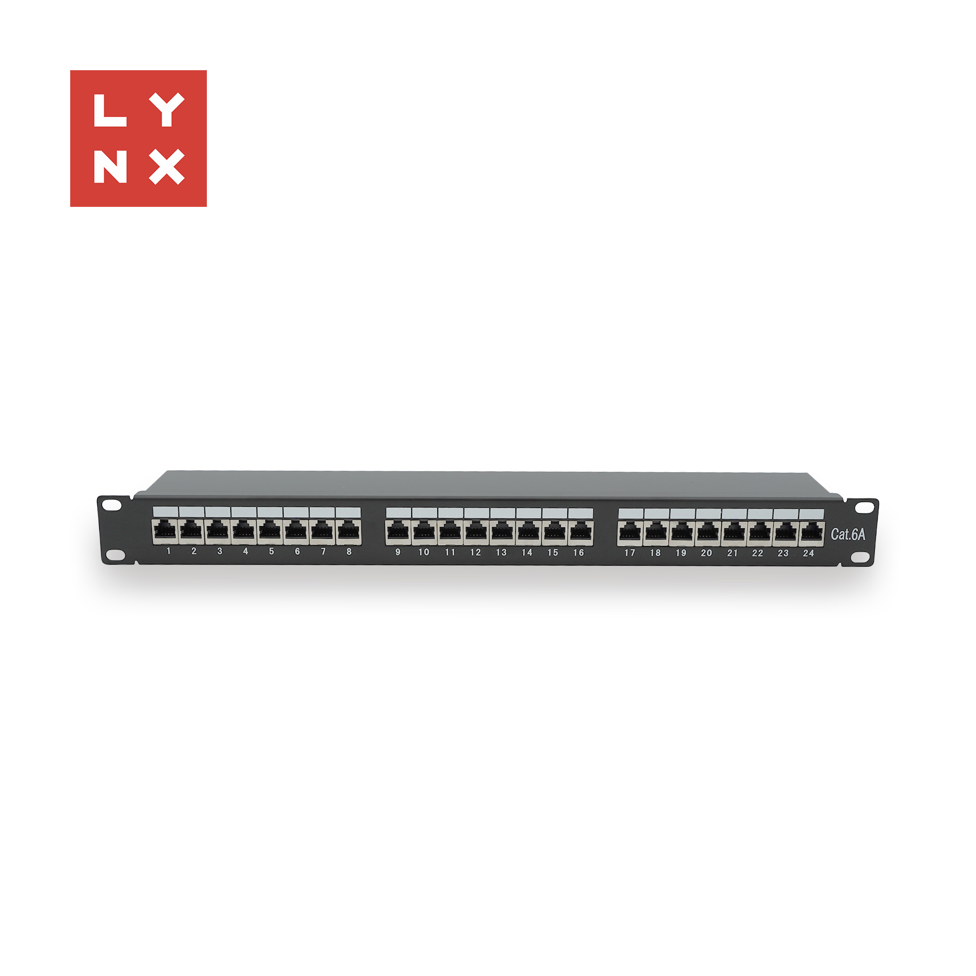 LYNX 19" patch panel  24-port, FTP Cat6a, 50µ, stíněný, černý