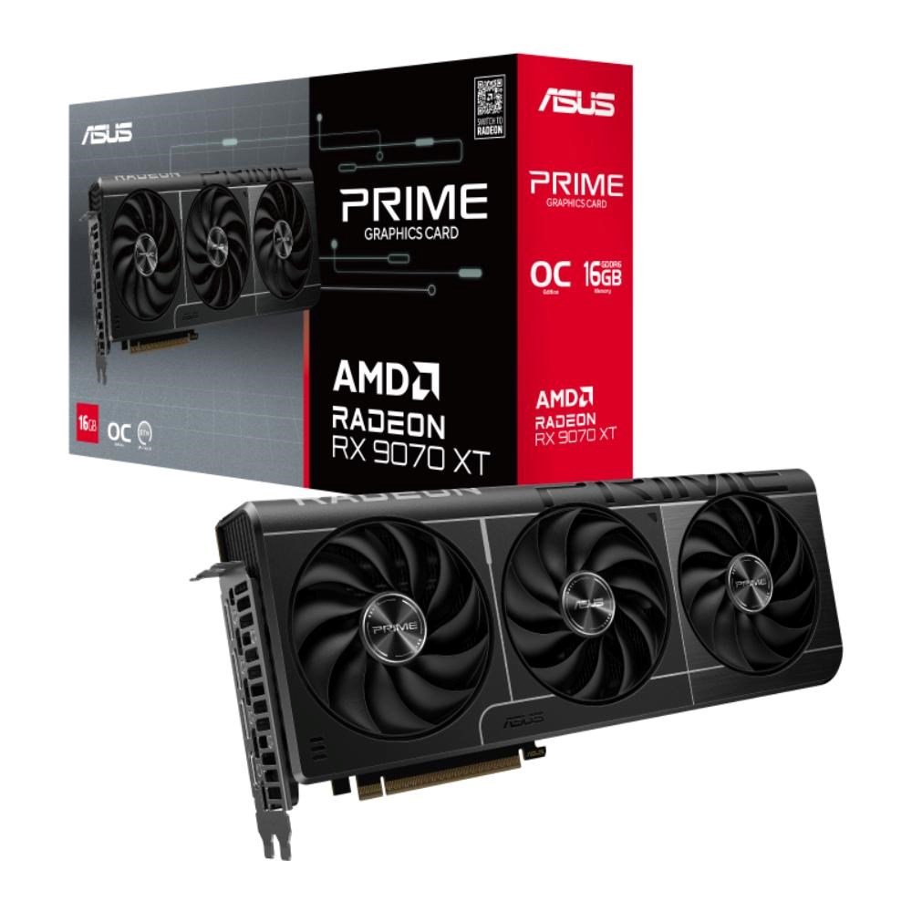 ASUS VGA AMD Radeon RX 9070 XT PRIME OC 16GB, RX 9070 XT, 16GB GDDR6, 3xDP, 1xHDMI