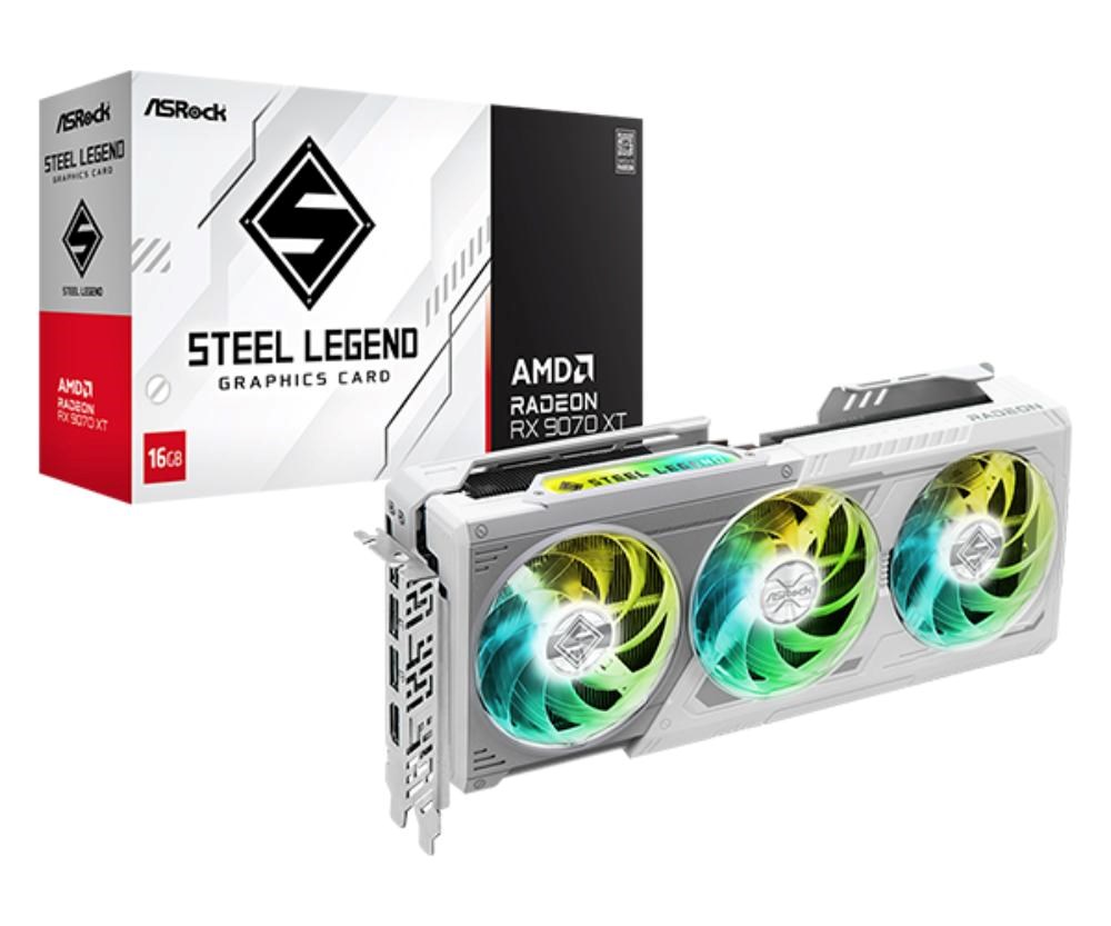 ASRock VGA AMD Radeon RX 9070 XT Steel Legend 16GB, RX 9070 XT, 16GB GDDR6, 3xDP, 1xHDMI