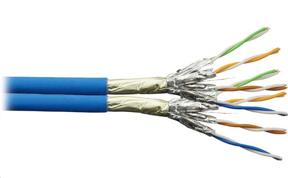 PLANET FTP Cat6a 2x 4pár 500m, FTP, drát, Cat6a, 2x 4p, 500MHz, LS0H, stíněný každý pár + celkové stínění, modrý, duplex