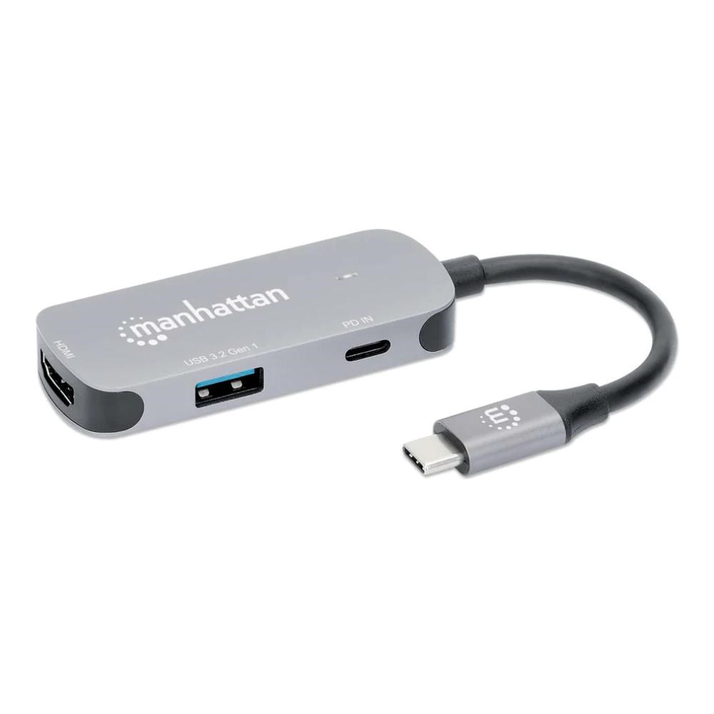 MANHATTAN Dokovací stanice USB-C 3v1, 1xHDMI, 1xUSB-C, 1xUSB, šedá