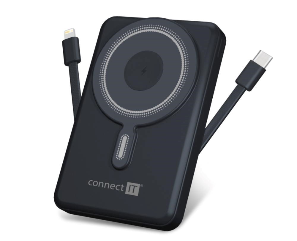 CONNECT IT Powerbanka TravelCharge, MagSafe, 10000mAh, USB-C, Lightning, Šedá
