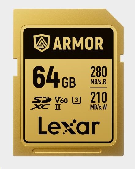 Lexar SDXC ARMOR Gold UHS-II U3, Stainless Steel, IP68 R280/W210 (V60) 64GB