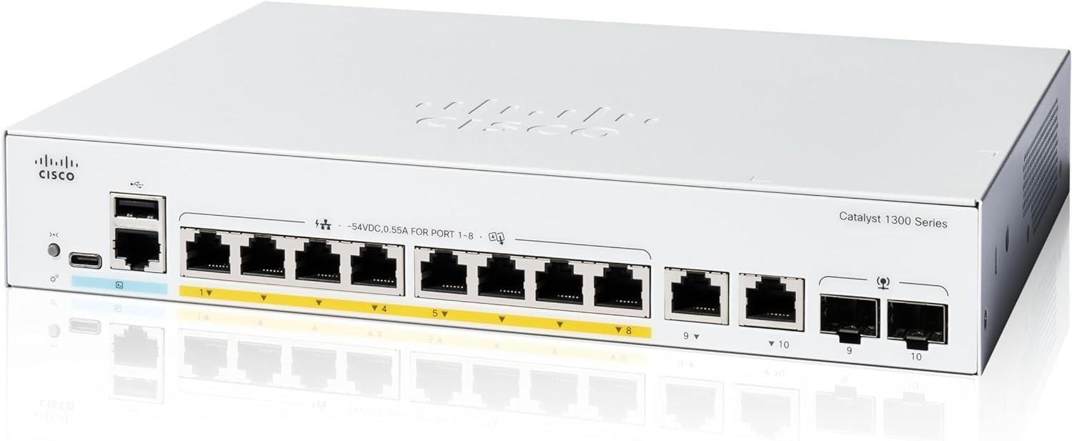 Cisco Catalyst switch C1300-8FP-2G (8xGbE,2xGbE/SFP combo,8xPoE+,120W,fanless) - REFRESH