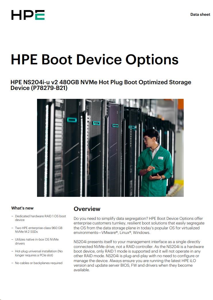 HPE NS204i-u v2 480GB NVMe Hot Plug Boot Optimized Storage Device