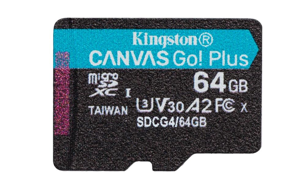 Kingston MicroSDXC karta 64GB Canvas Go! Plus, R:200/W:160MB/s, Class 10, UHS-I, U3, V30, A2 + Adaptér