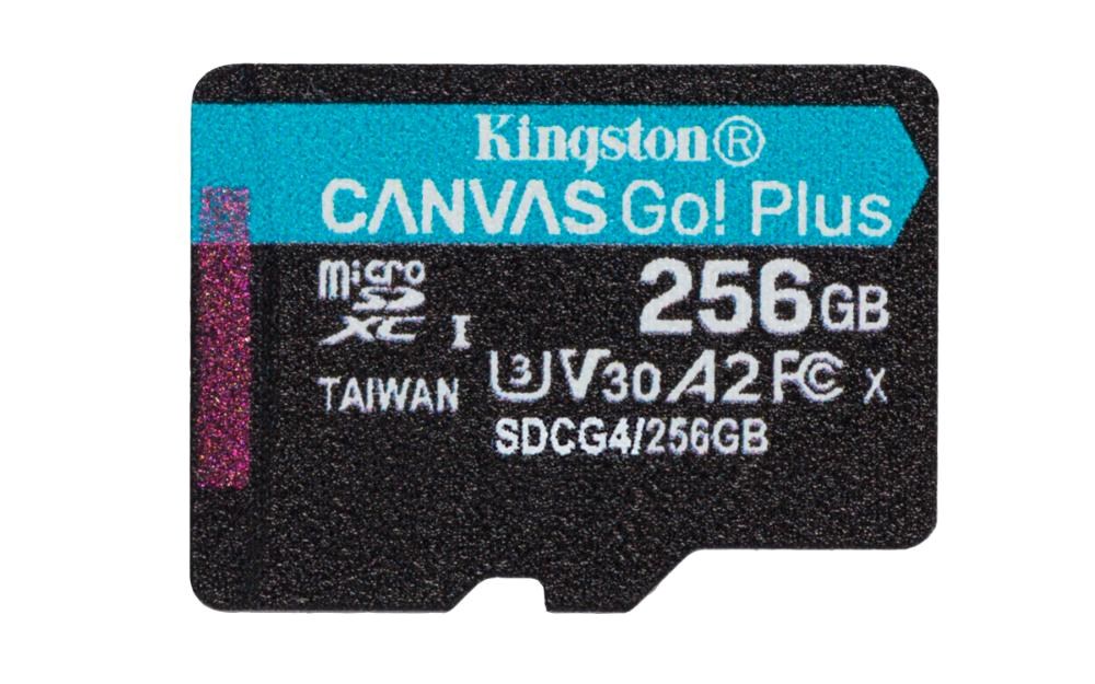 Kingston MicroSDXC karta 256GB Canvas Go! Plus, R:200/W:160MB/s, Class 10, UHS-I, U3, V30, A2 + Adaptér