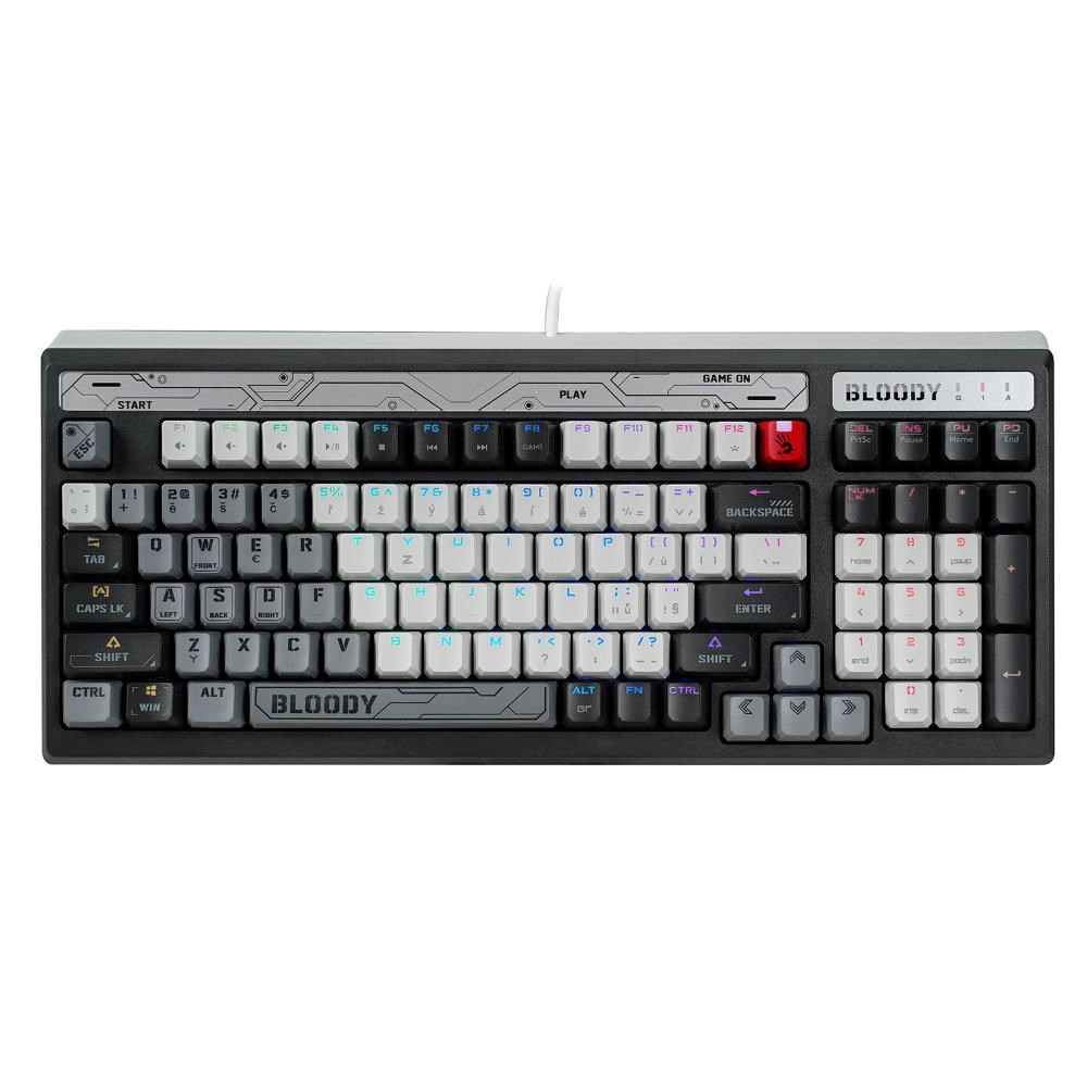 A4tech Bloody B950 podsvícená mechanická herní klávesnice RGB, Brown Switch, USB, CZ,  šedá
