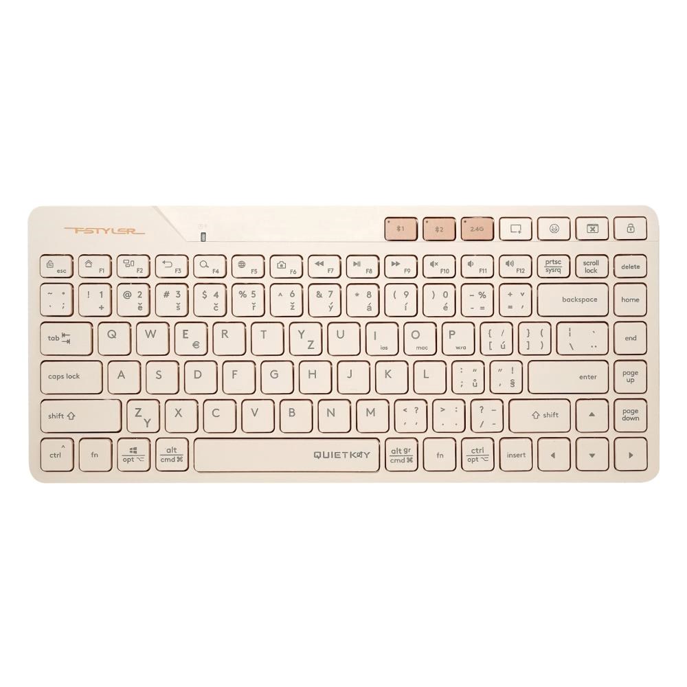 A4tech FStyler FBK26C AS, bezdrátová Dual mode Bluetooth+2,4G klávesnice, CZ, caffe latte