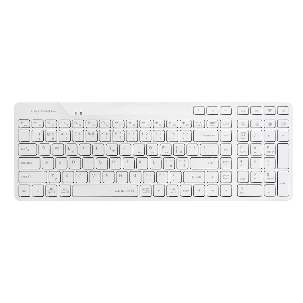 A4tech FStyler FBK27C AS, bezdrátová Dual mode Bluetooth+2,4G klávesnice, CZ, bílá