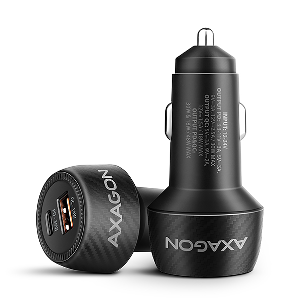 AXAGON PWC-PQ48 nabíječka do auta 48W, USB-A + USB-C, PD3.0/PPS/QC4+/SFC/Apple