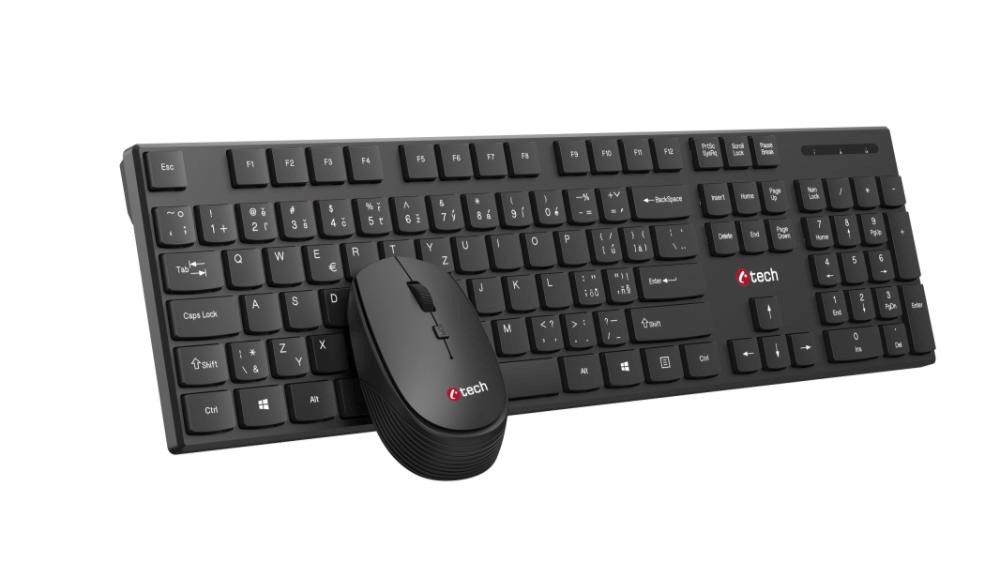 C-TECH klávesnice s myší WLKMC-03, Bezdrátový set 2.4GHz, CZ, Černá