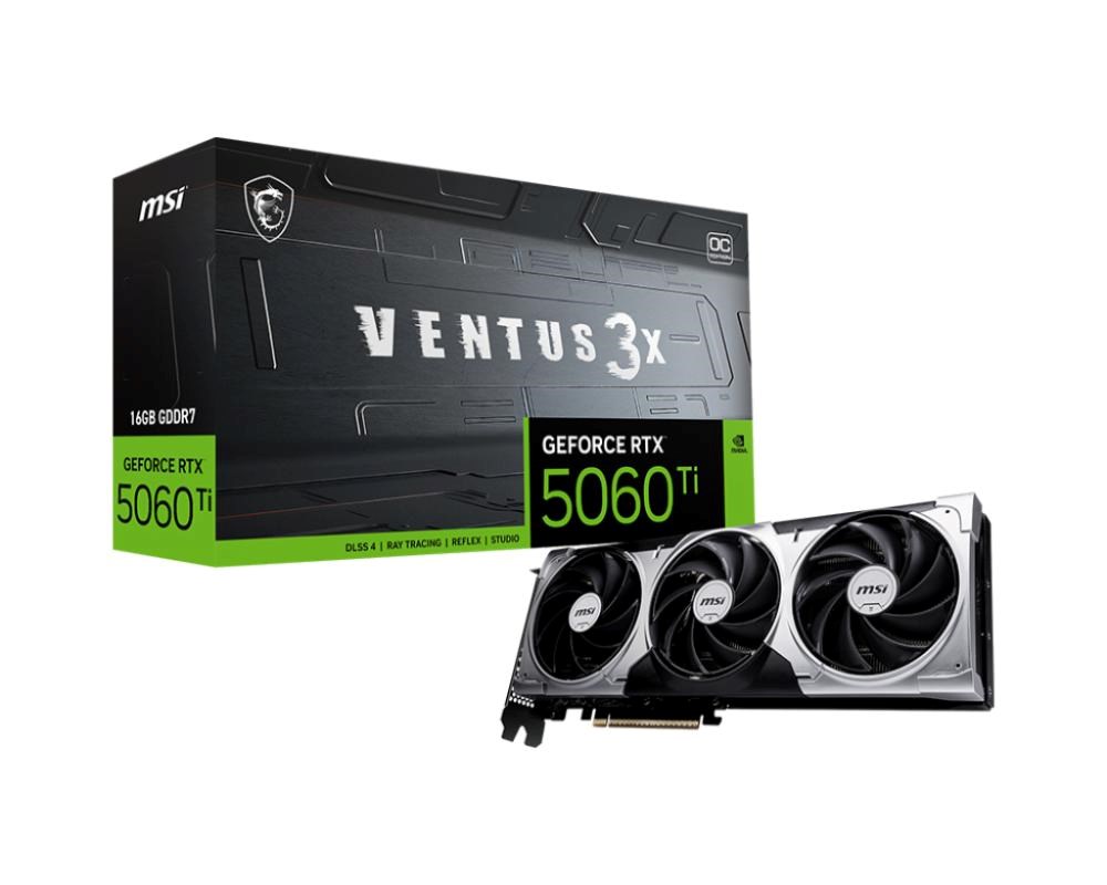 MSI VGA NVIDIA GeForce RTX 5060 Ti 16G VENTUS 3X OC, RTX 5060 Ti, 16GB GDDR7, 3xDP, 1xHDMI