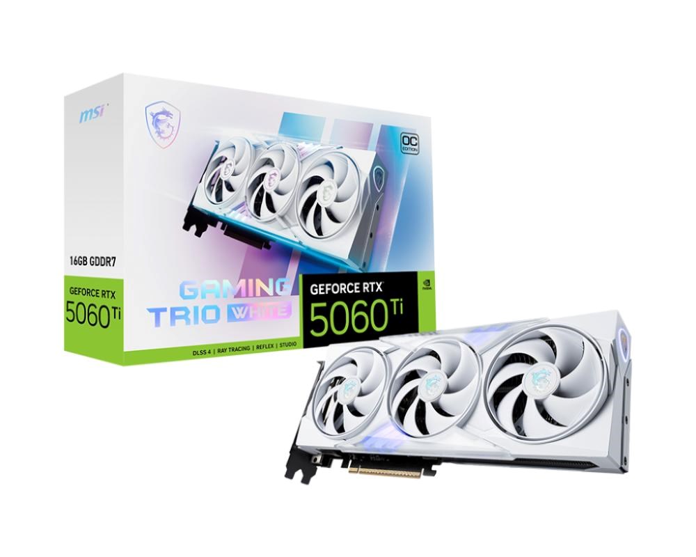 MSI VGA NVIDIA GeForce RTX 5060 Ti 16G GAMING TRIO OC WHITE, RTX 5060 Ti, 16GB GDDR7, 3xDP, 1xHDMI