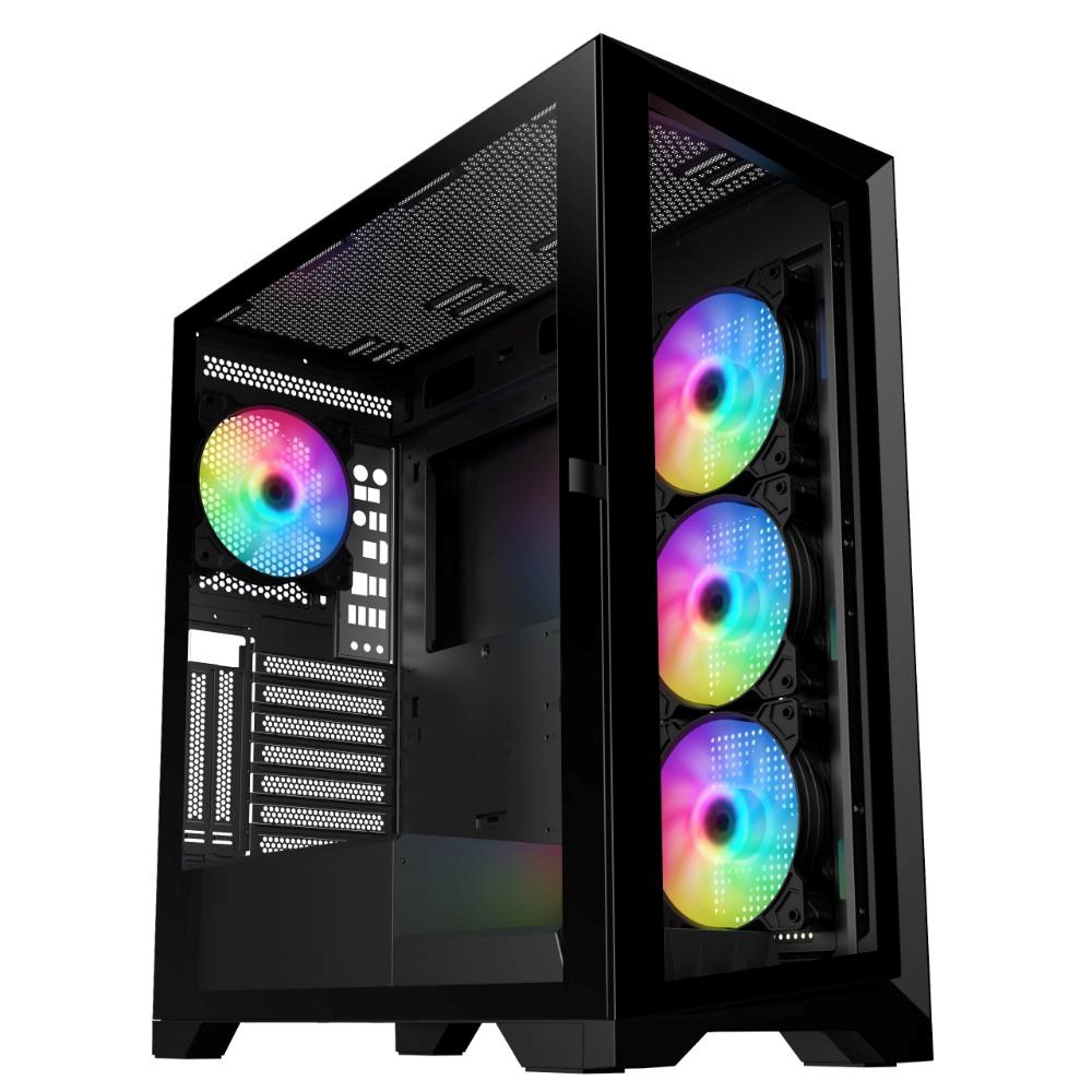 VeinX case GL29AL-BK, ATX, Průhledná bočnice, 4x 120mm ARGB Fan, ARGB Hub, Černá