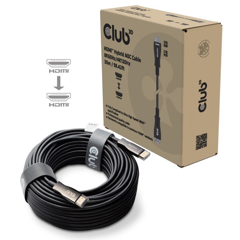 Club3D Kabel aktivní hybridní optický HDMI 2.1 8K60Hz/4K120Hz, (M/M), 30m