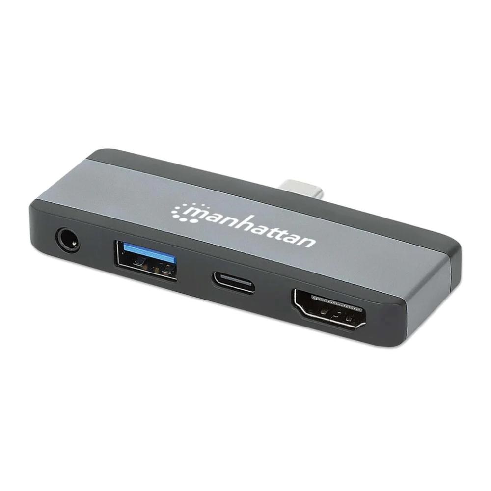 MANHATTAN Dokovací stanice USB-C 4v1, 1xHDMI, 1xUSB-C, 1xUSB, 1x3.5mm, šedá