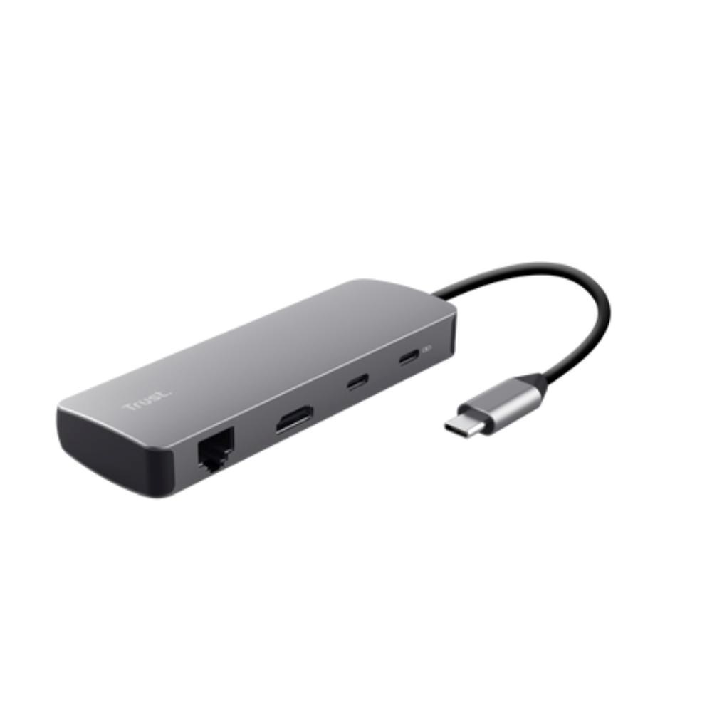 TRUST Dokovací stanice DALYX USB-C, 8v1, HDMI, RJ45, 2xUSB-C, 2xUSB-A, microSD/SD karta, šedá
