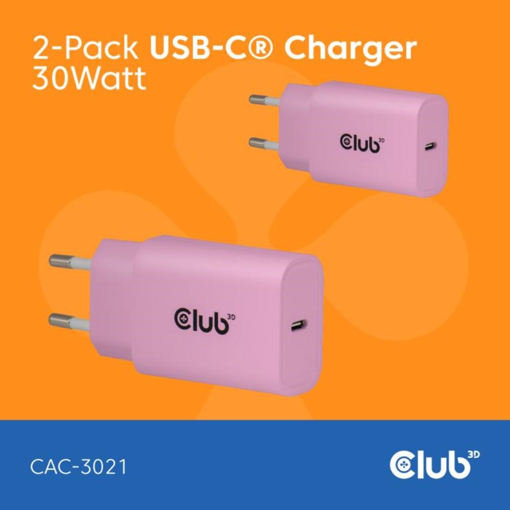 Club3D Nabíječka, USB-C, Power Delivery 15V/2A, 2-pack, růžová