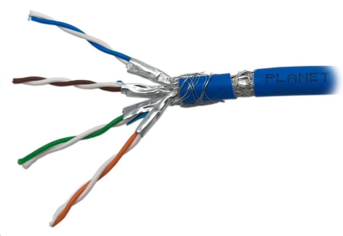 FTP kabel PlanetElite, Cat6A, drát, 4pár LS0H, Dca, modrý, 100m
