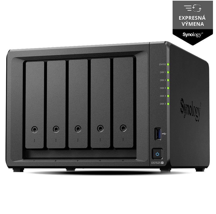 Synology DS1525+ DiskStation (4C/RyzenV1500B/2,2GHz/8GBRAM/5xSATA/2xM.2/2xUSB3.2/2x2,5GbE/1xPCIe/1xUSB-C)