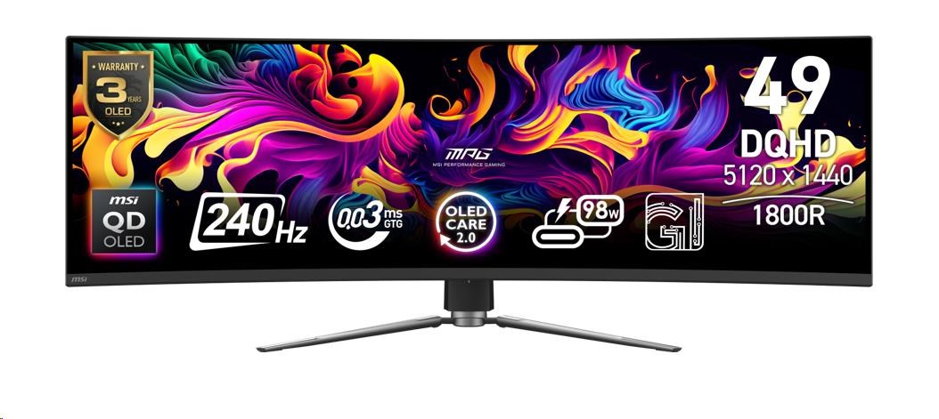MSI LCD MPG 491CQPX QD-OLED, 49", 5120x1440, QD-OLED, 0,03ms, VESA 100x100, Black