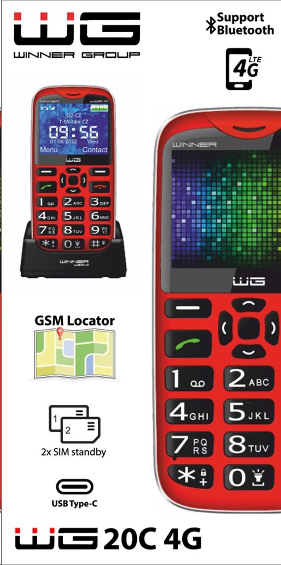 WG - Mobilní telefon WG20C, 4G, tlačítkový, červená