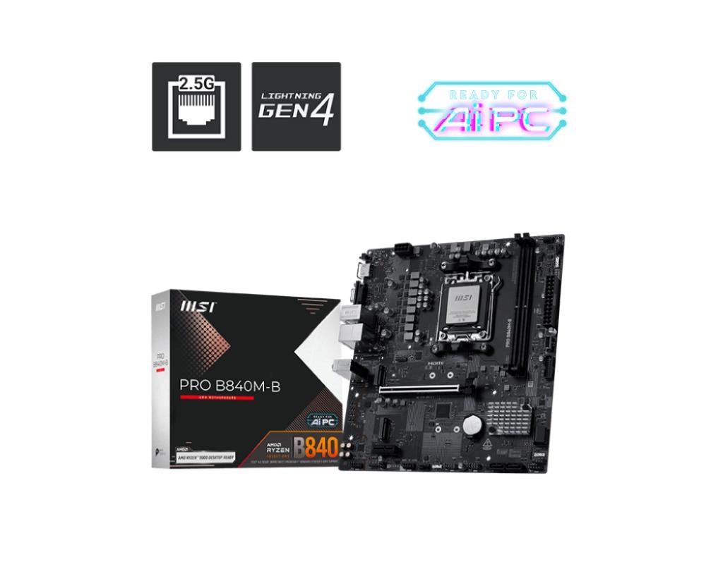 MSI MB Sc AM5 PRO B840M-B, AMD B840, 2xDDR5, 1xHDMI, 1xVGA, mATX
