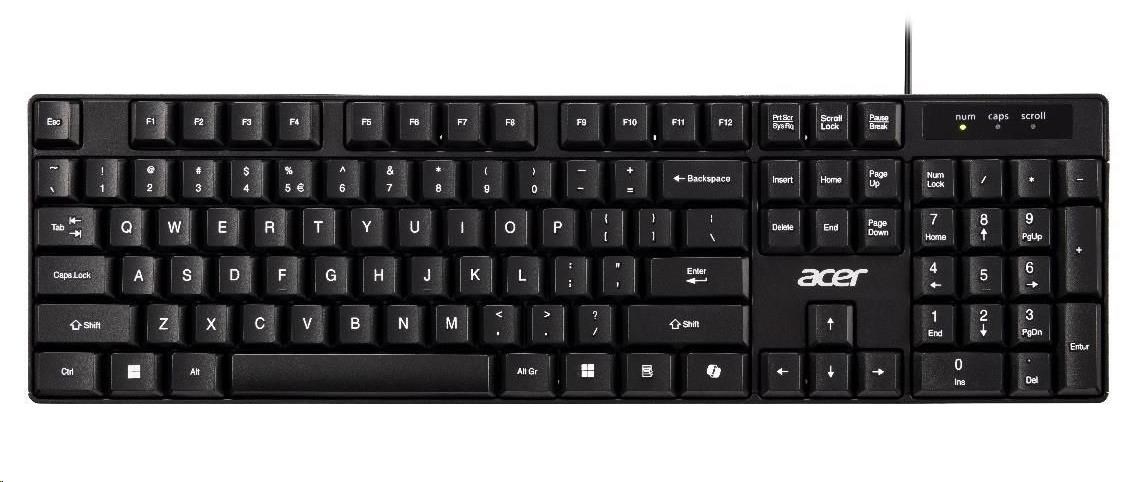 ACER drátová klávesnice AKW100,USB 2.0,5 mil. úhozů,voděodolná,Black