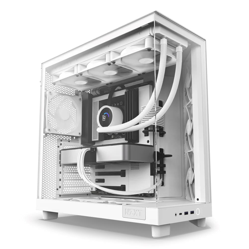 NZXT skříň H6 Flow dvoukomorová / MidT / 3x120mm fan / 2xUSB 3.2 / USB-C / prosklená bočnice i čelo / bílá