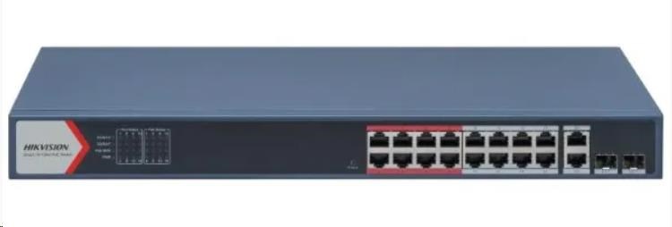 Hikvision DS-3E1318P-EI(B), Smart managed switch 16x100TX PoE + 2x Gb Uplink Combo port, 230W, Super PoE- dosah až 300m