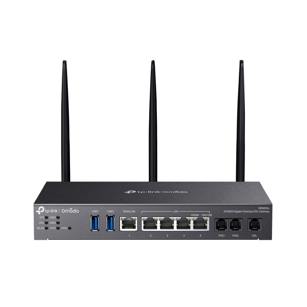 TP-Link DR3650V OMADA ADSL/VDSL gateway (AX3000,3xRJ11(2xFXS,1xDSL),2,4GHz/5GHz,1xGbELAN/WAN,4xGbE,2xUSB3.0)