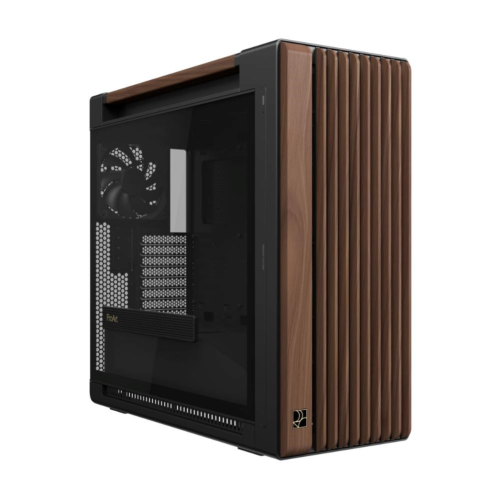 ASUS case PROART PA602 WALNUT WOOD MODERN TG, Mid Tower, průhledná bočnice, černá